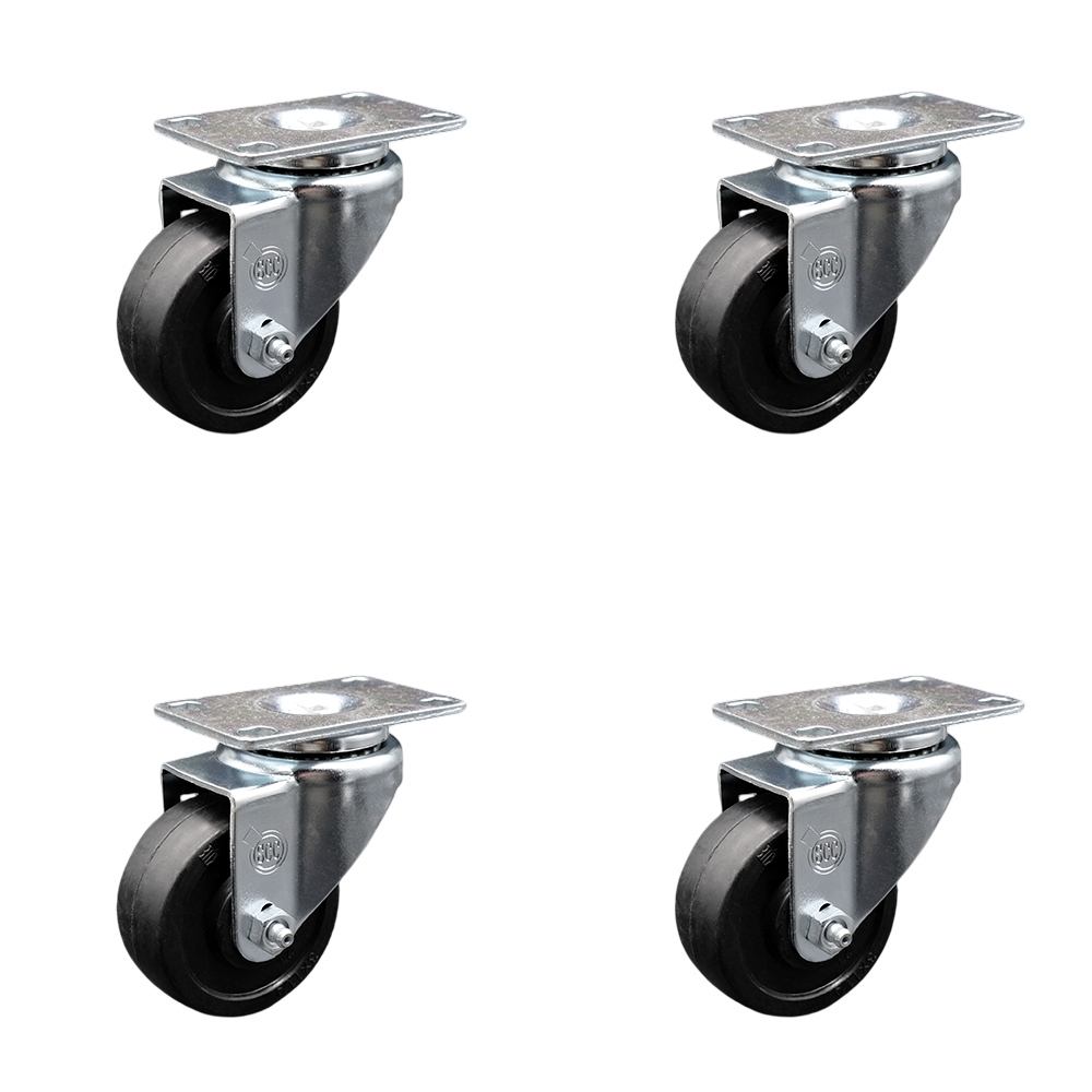 SCC-SSSS20S314-SRS-4 Stainless Steel Soft Rubber Swivel Top Plate Caster with 3 x 1.25 in. Black Wheels - Set of 4