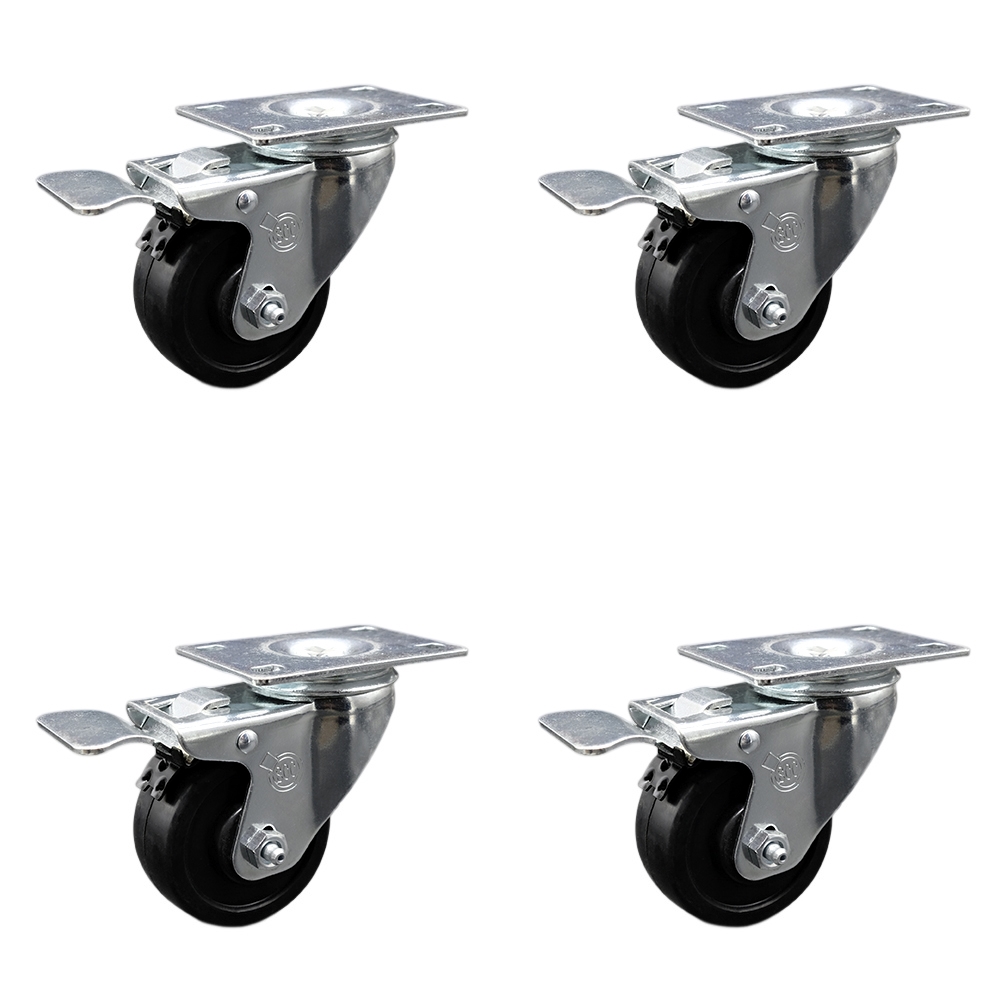 SCC-SSSSTTL20S3514-SRS-4 Stainless Steel Soft Rubber Swivel Top Plate Caster with 3.5 x 1.25 in. Black Wheels - Set of 4
