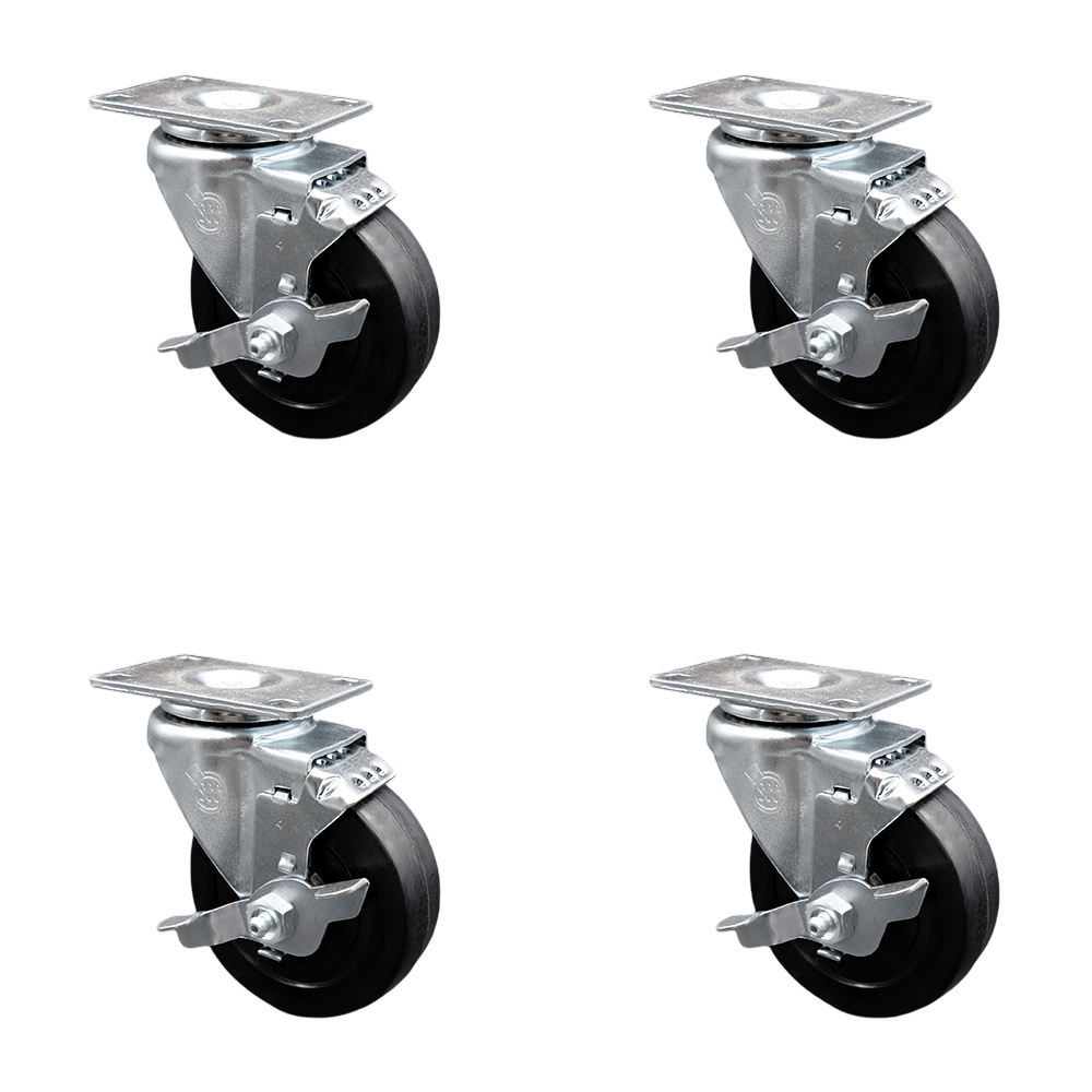 SCC-SSSS20S414-SRS-TLB-4 Stainless Steel Soft Rubber Swivel Top Plate Caster with 4 x 1.25 in. Black Wheels - Set of 4