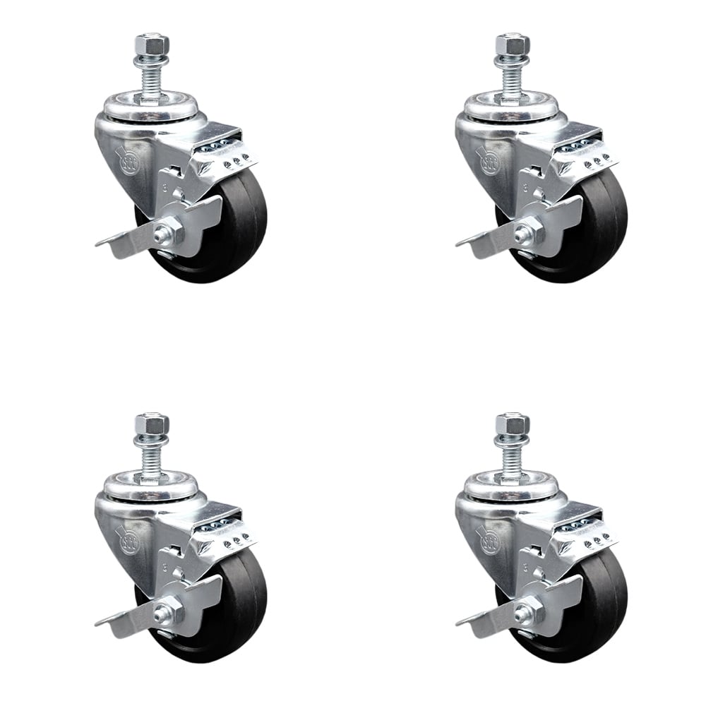 SCC-TS20S314-SRS-TLB-121315-4 Soft Rubber Swivel Threaded Stem Caster with 3 x 1.25 in. Black Wheels & 0.5 in. Stems - Set of 4