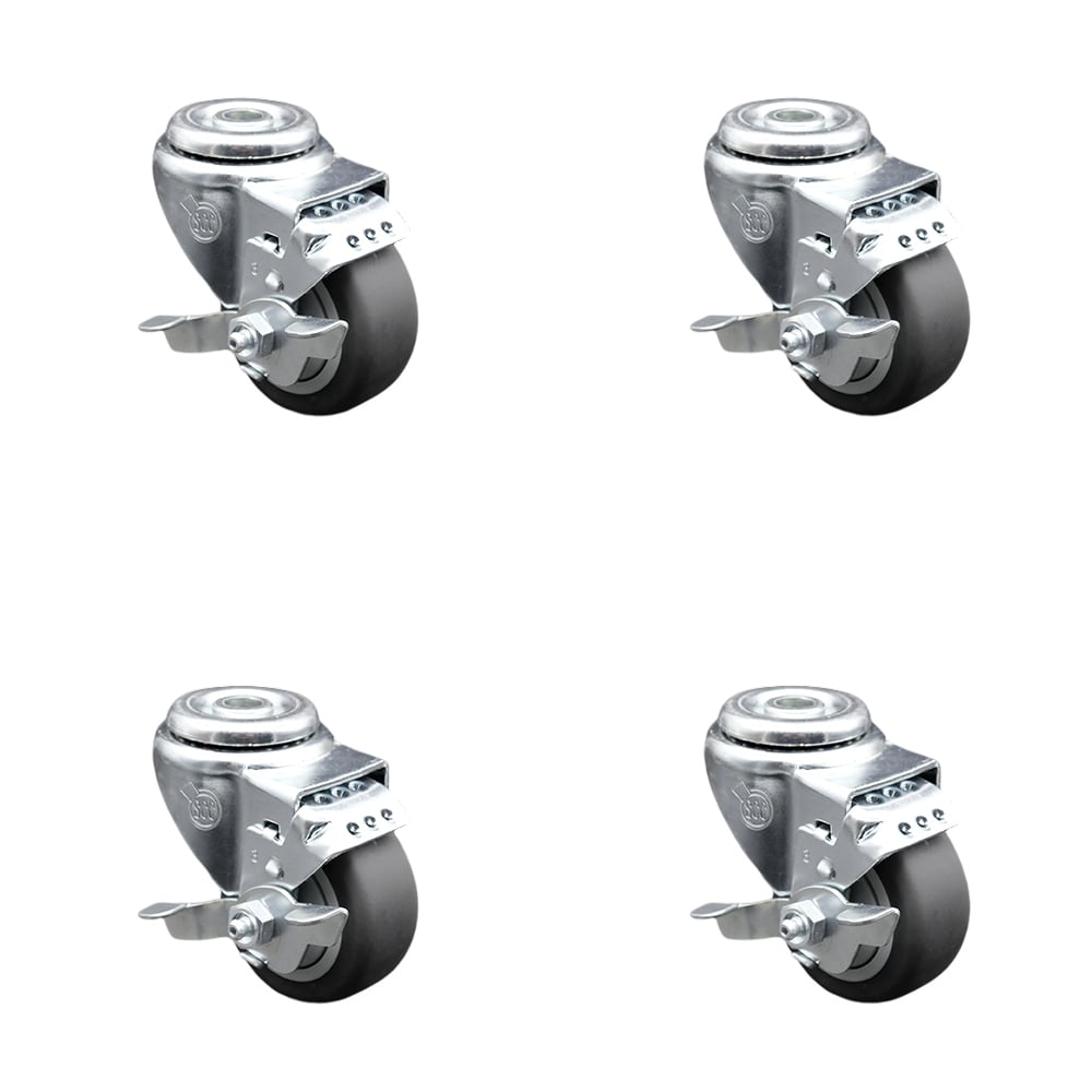 SCC-BH20S314-TPRB-TLB-4 Thermoplastic Rubber Swivel Bolt Hole Caster with 3 x 1.25 in. Gray Wheels - Set of 4