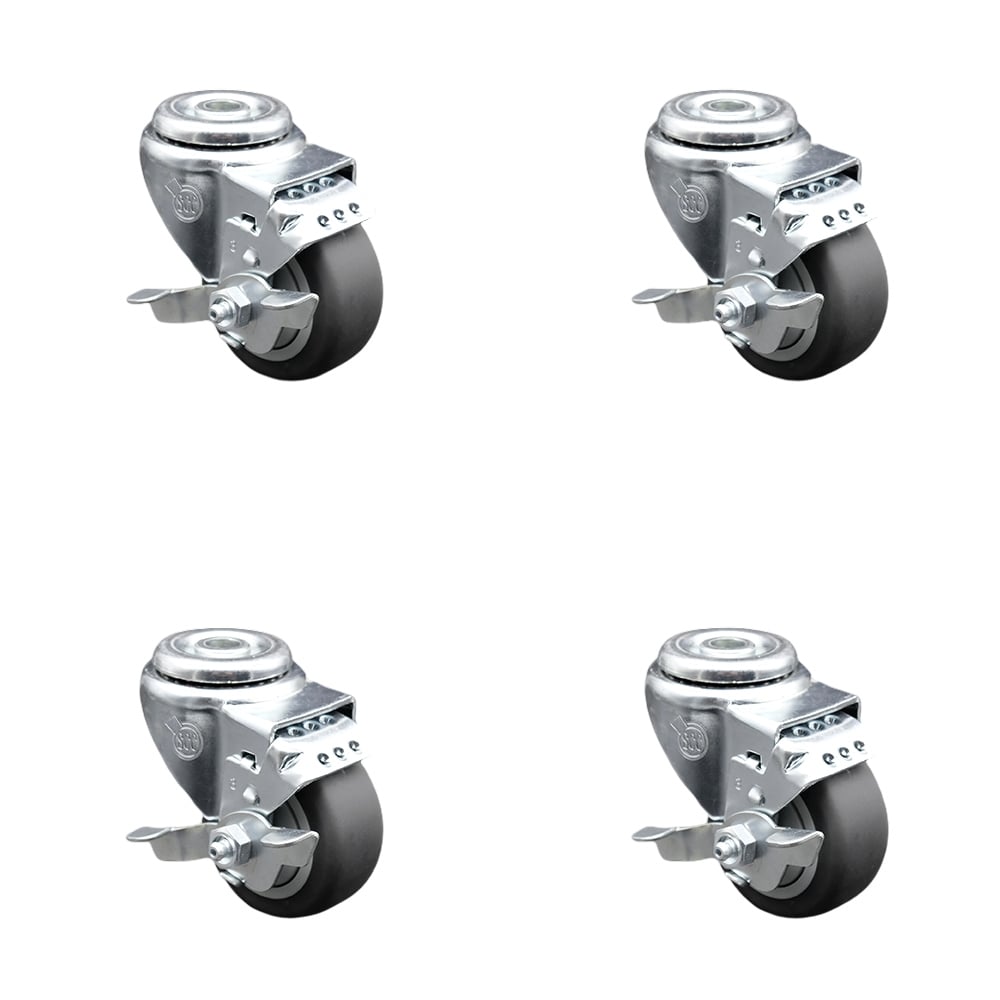 SCC-SSSSBH20S314-TPRB-TLB-4 Stainless Steel Thermoplastic Rubber Swivel Bolt Hole Caster with 3 x 1.25 in. Gray Wheels - Set of 4