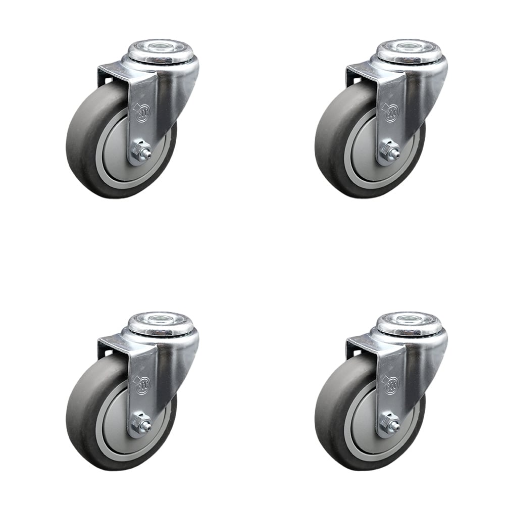 SCC-SSSSBH20S414-TPRB-4 Stainless Steel Thermoplastic Rubber Swivel Bolt Hole Caster with 4 x 1.25 in. Gray Wheels - Set of 4
