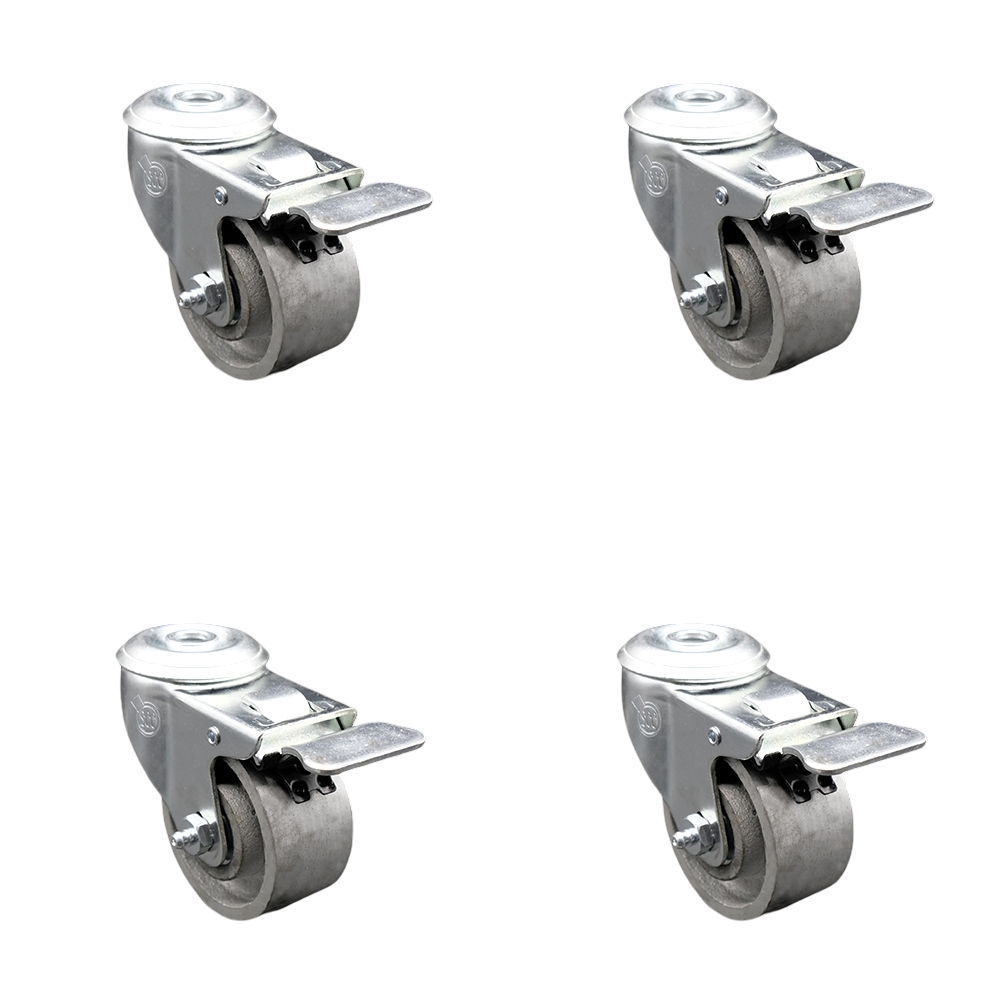 SCC-BHTTL20S315-SSR-4 Semi Steel Cast Iron Swivel Bolt Hole Caster with Roller Bearing, 3 x 1.5 in. Silver Wheels - Set of 4