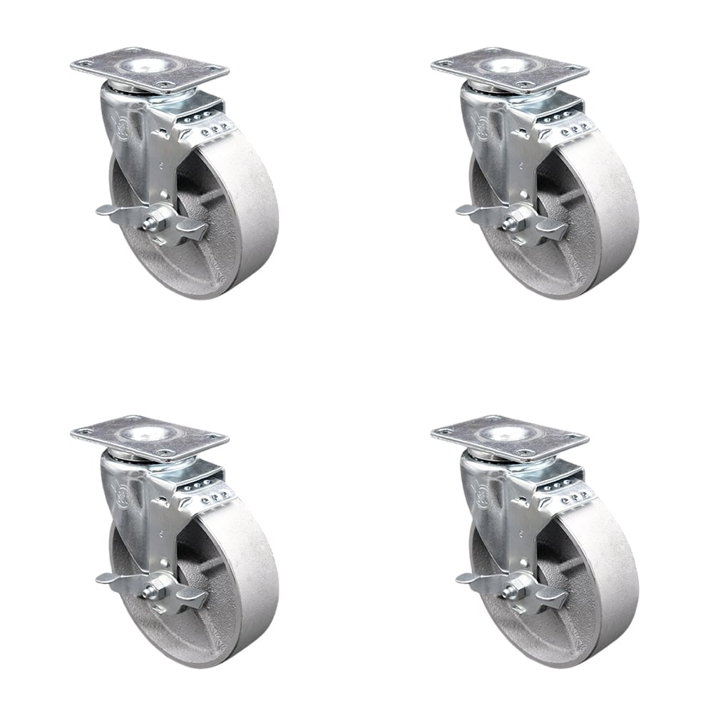 SCC-20S515-SSR-TLB-4 Semi Steel Cast Iron Swivel Top Plate Caster with Roller Bearings - 5 in. Silver Wheels - Set of 4
