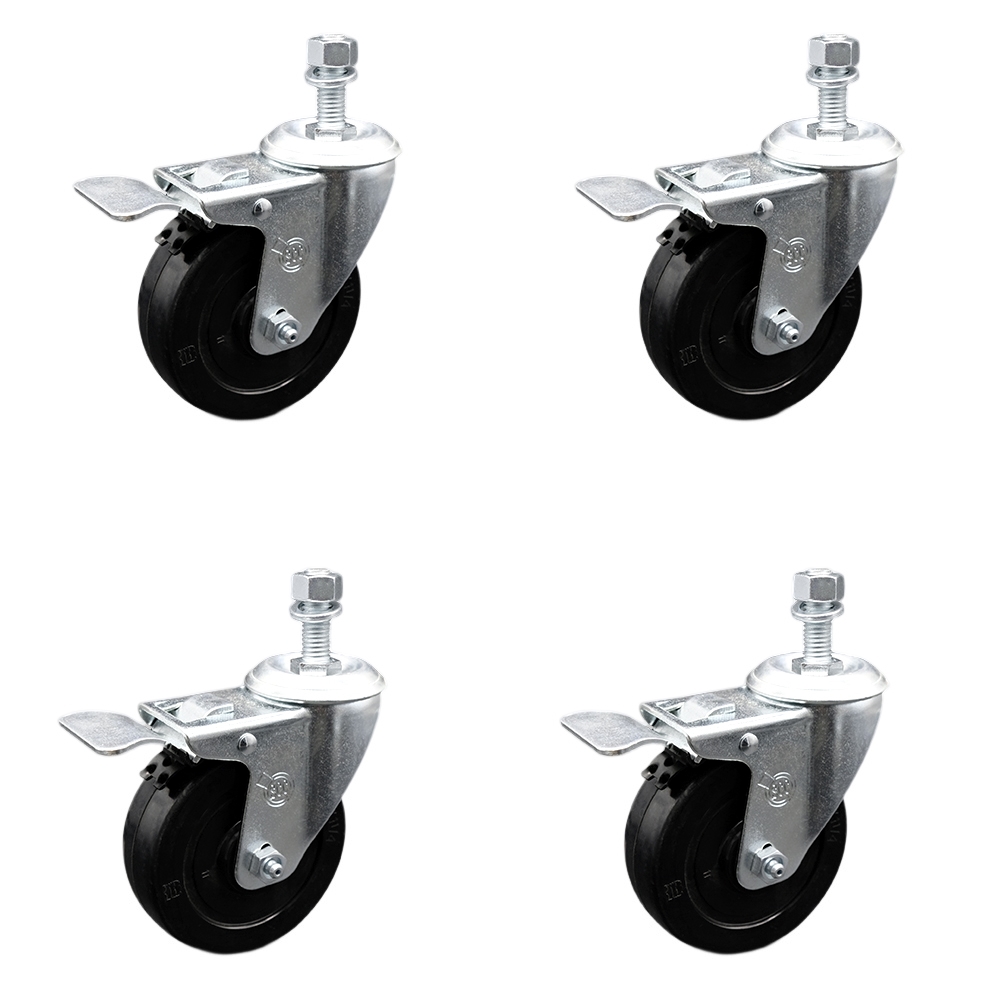 SCC-SSSSTSTTL20S414-SRS-121315-4 Stainless Steel Soft Rubber Swivel Threaded Stem Caster with 4 x 1.25 in. Black Wheels & 0.5 in. Stems - Set of 4