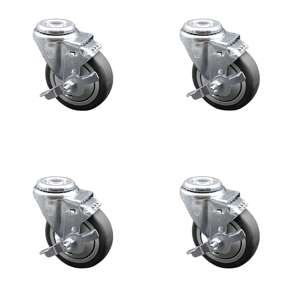 SCC-SSSSBH20S414-TPRB-TLB-4 Stainless Steel Thermoplastic Rubber Swivel Bolt Hole Caster with 4 x 1.25 in. Gray Wheels - Set of 4