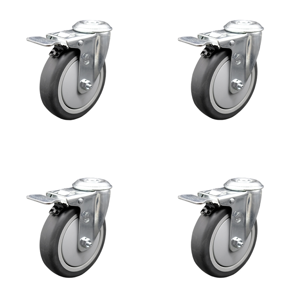 SCC-SSSSBHTTL20S514-TPRB-4 Stainless Steel Thermoplastic Rubber Swivel Bolt Hole Caster with 5 x 1.25 in. Gray Wheels - Set of 4