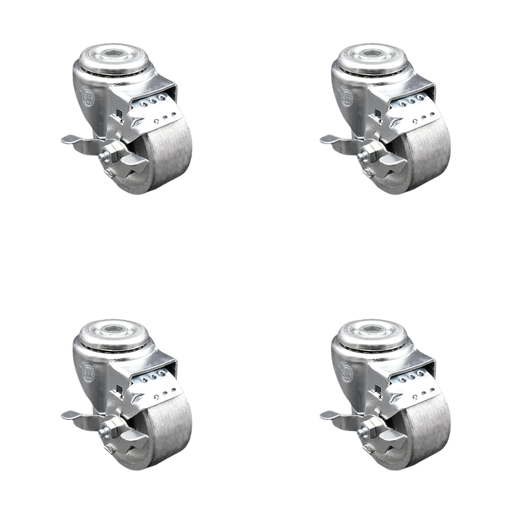 SCC-BH20S315-SSR-TLB-4 Semi Steel Cast Iron Swivel Bolt Hole Caster with Roller Bearing, 3 x 1.5 in. Silver Wheels - Set of 4