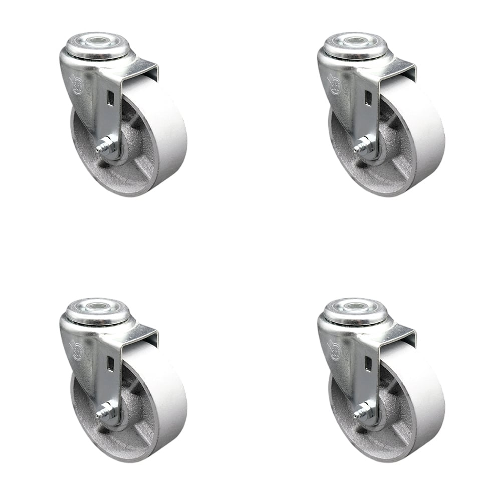 SCC-BH20S415-SSR-4 Semi Steel Cast Iron Swivel Bolt Hole Caster with Roller Bearing, 4 x 1.5 in. Silver Wheels - Set of 4