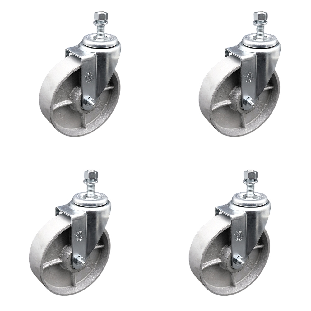 SCC-TS20S514-SSS-121315-4 Semi Steel Cast Iron Swivel Threaded Stem Caster with 5 x 1.25 in. Silver Wheels & 0.5 in. Stems - Set of 4