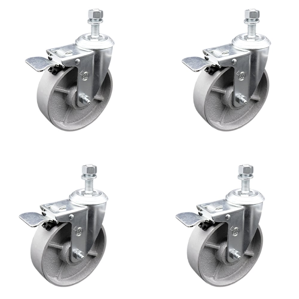 SCC-TSTTL20S514-SSS-121315-4 Semi Steel Cast Iron Swivel Threaded Stem Caster with 5 x 1.25 in. Silver Wheels & 0.5 in. Stems - Set of 4