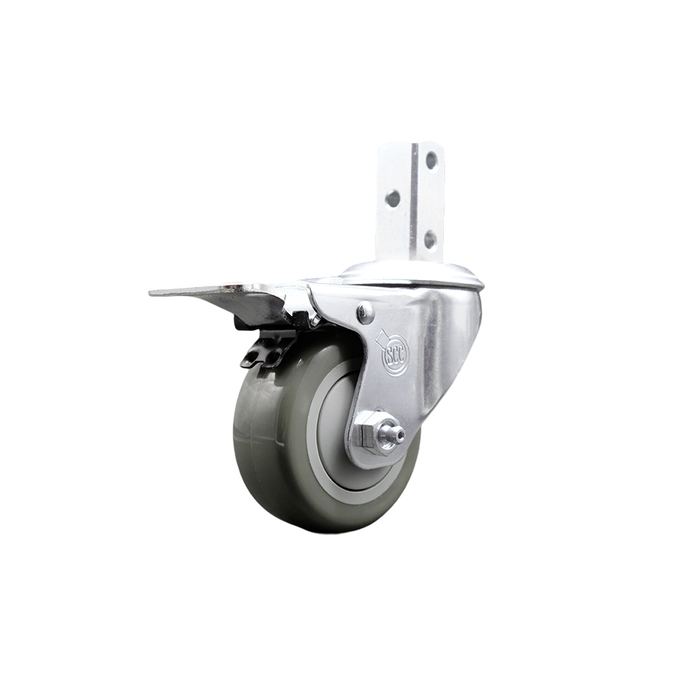 Swivel Square Stem Caster with 3 x 1.25 in. Gray Polyurethane Wheel, 0.87 x 2 in. Square Stem with 3 0.26 in. Diameter Mounting Holes