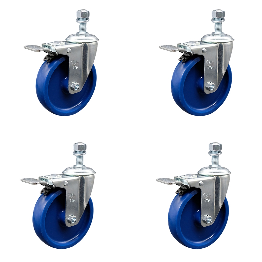 SCC-TSTTL20S514-SPUS-M1015-4 Solid Polyurethane Swivel Threaded Stem Caster with 5 x 1.25 in. Blue Wheels & 10 mm Stems - Set of 4