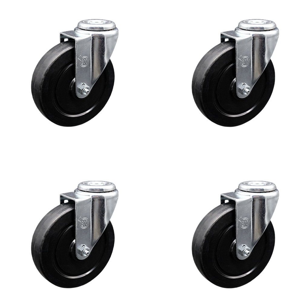 SCC-BH20S514-SRS-4 Soft Rubber Swivel Bolt Hole Caster with 5 x 1.25 in. Black Wheels - Set of 4