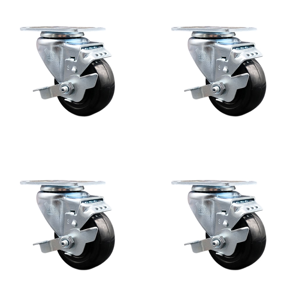 Swivel Casters - Hard Rubber - 3 in. Wheels - Set of 4 - Heavy-Duty