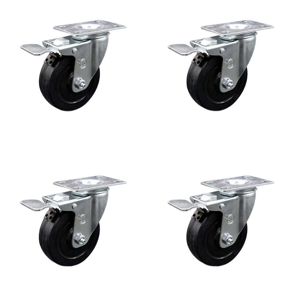 SCC-SSSSTTL20S414-SRS-4 Stainless Steel Soft Rubber Swivel Top Plate Caster with 4 x 1.25 in. Black Wheels - Set of 4