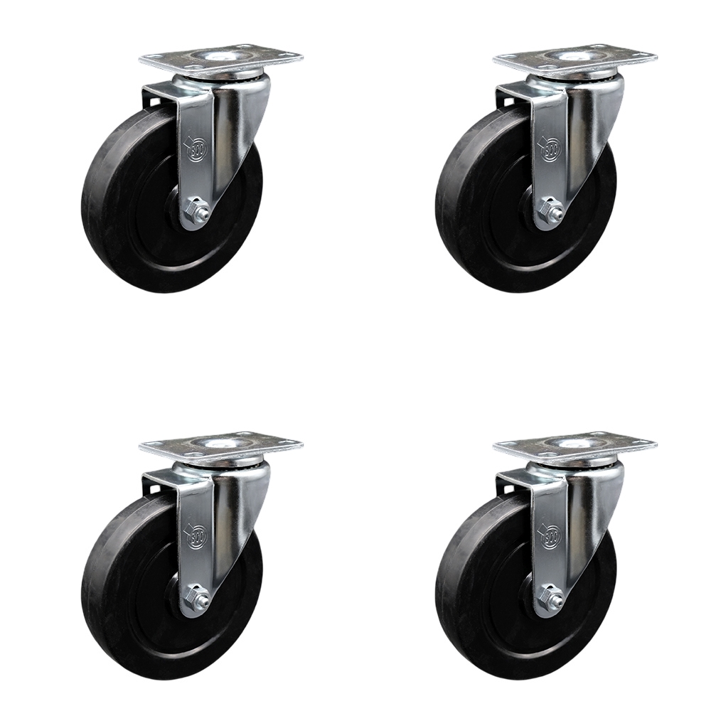 SCC-SSSS20S514-SRS-4 Stainless Steel Soft Rubber Swivel Top Plate Caster with 5 x 1.25 in. Black Wheels - Set of 4
