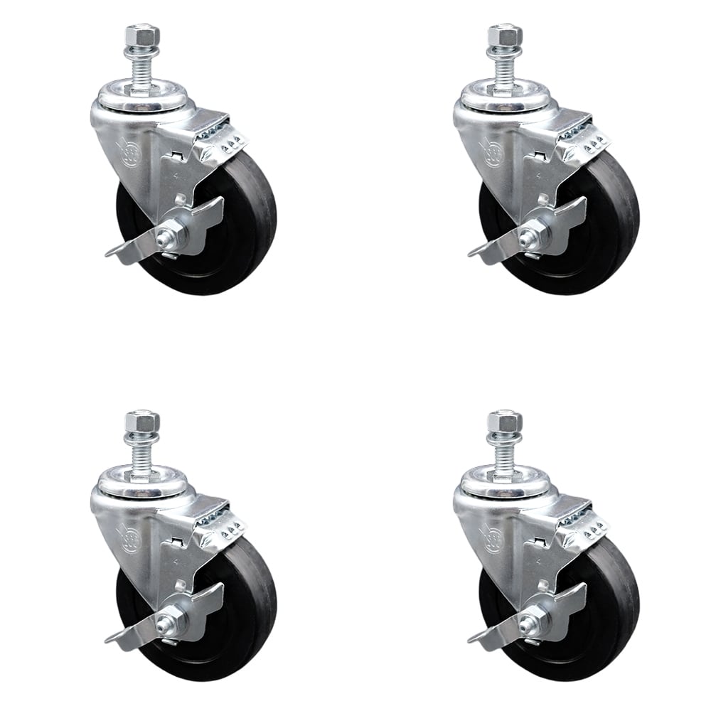 SCC-SSSSTS20S414-SRS-TLB-121315-4 Stainless Steel Soft Rubber Swivel Threaded Stem Caster with 4 x 1.25 in. Black Wheels & 0.5 in. Stems - Set of 4
