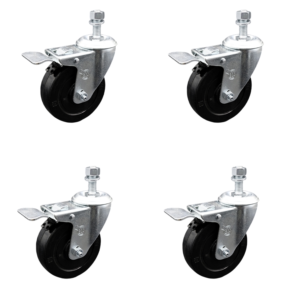 SCC-TSTTL20S414-SRS-M1015-4 Soft Rubber Swivel Threaded Stem Caster with 4 x 1.25 in. Black Wheels & 10 mm Stems - Set of 4