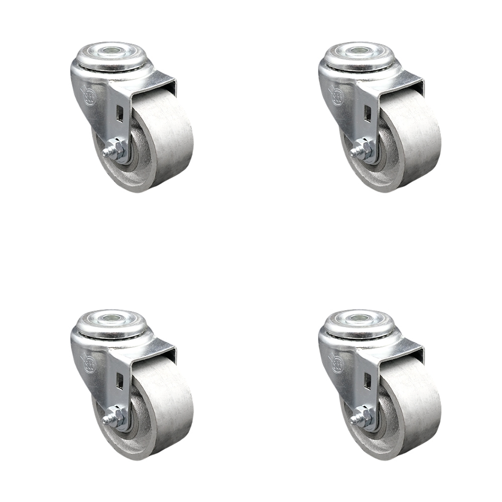 SCC-BH20S315-SSR-4 Semi Steel Cast Iron Swivel Bolt Hole Caster with Roller Bearing, 3 x 1.5 in. Silver Wheels - Set of 4