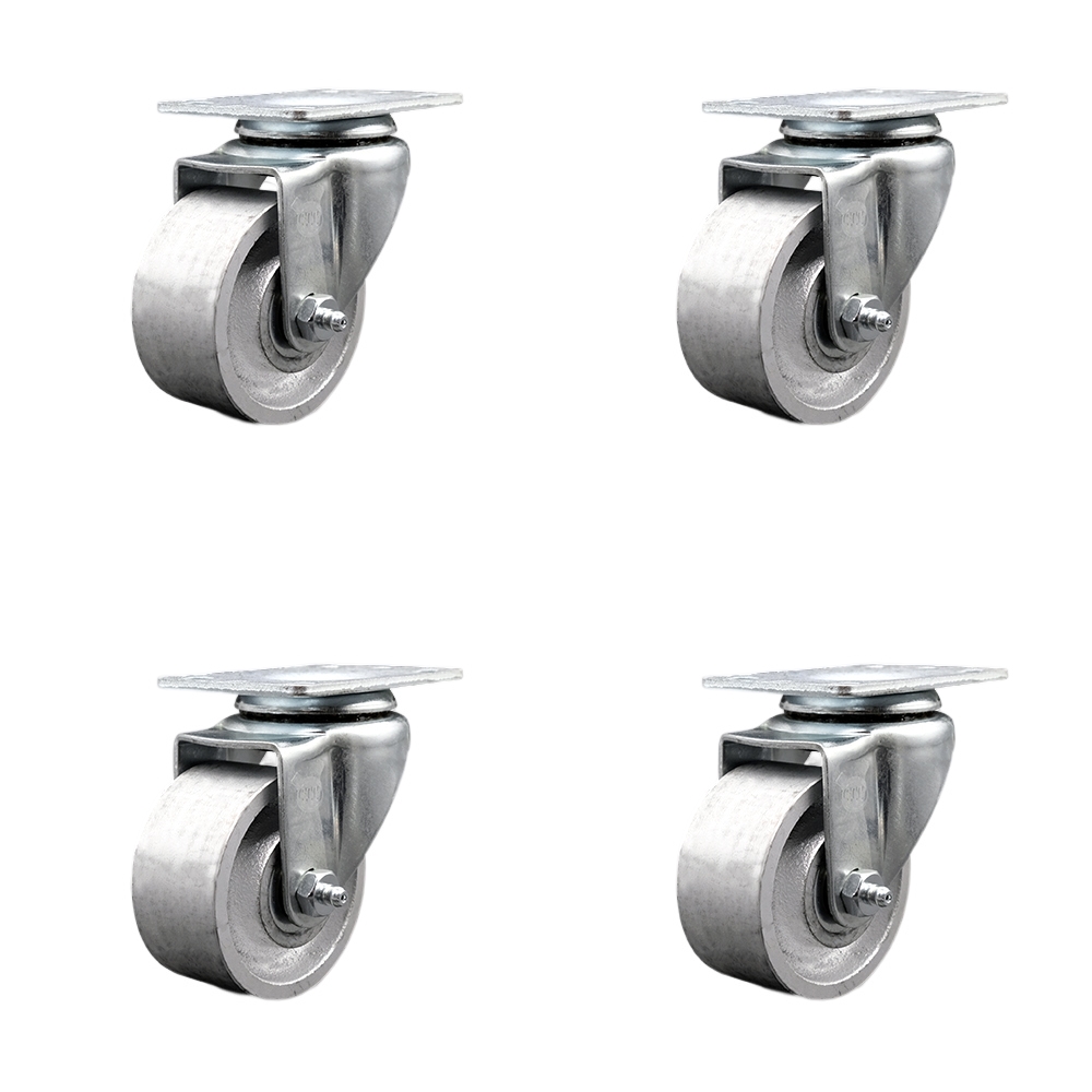 Semi Steel Swivel Casters - Silver - 3 in. - Set of 4 - 1200 lbs Capacity