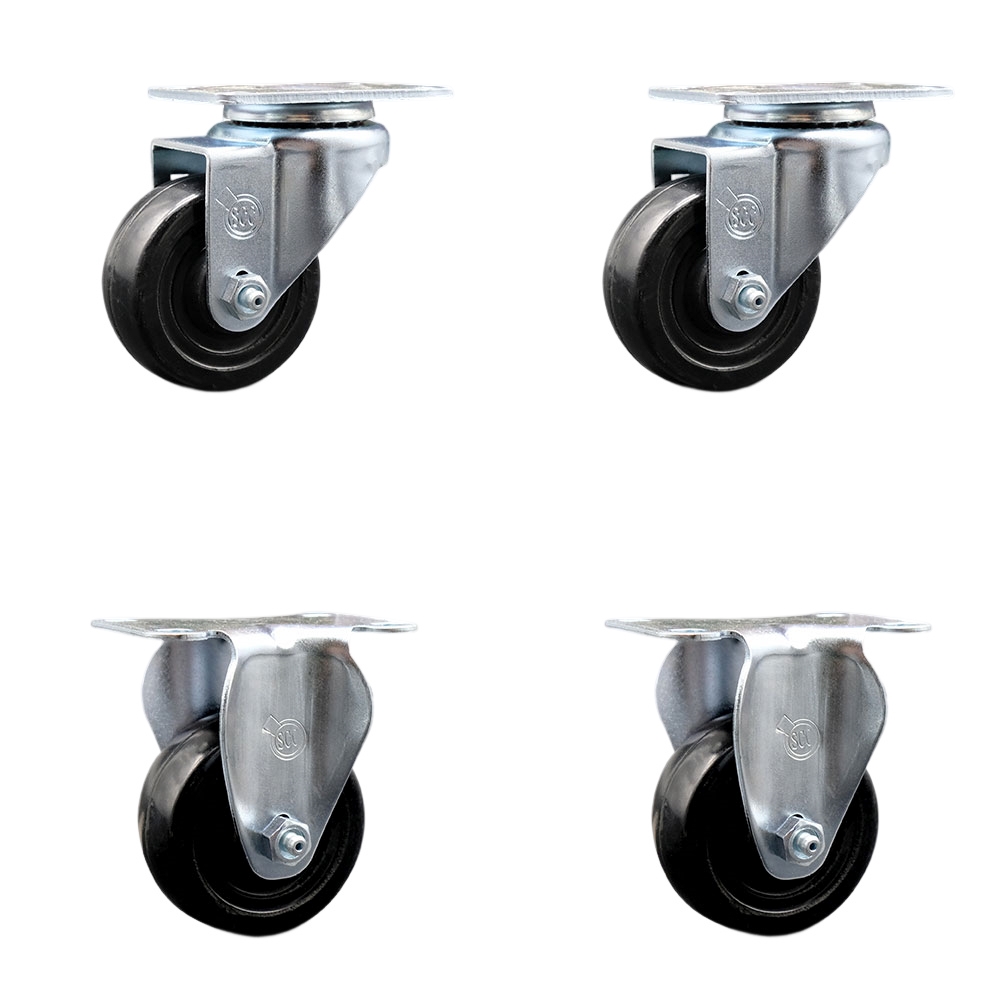 SCC-20S3514-HRS-TP2-2-R-2 Swivel Caster with 2 Rigid Casters 3.5 in. Hard Rubber Wheel 3.13 x 4.13 in. Overall Top Plate - Set of 4