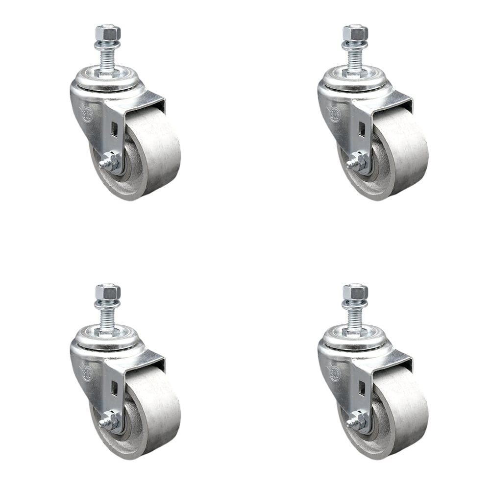 SCC-TS20S314-SSS-M1215-4 Semi Steel Cast Iron Swivel Threaded Stem Caster with 3 x 1.25 in. Silver Wheels & 12 mm Stems - Set of 4