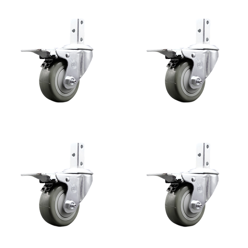 Swivel Square Stem Caster with 3.5 x 1.25 in. Gray Poly Wheel, 0.87 x 2 in. Square Stem with 3 0.26 in. Diameter Mounting Holes - Set of 4