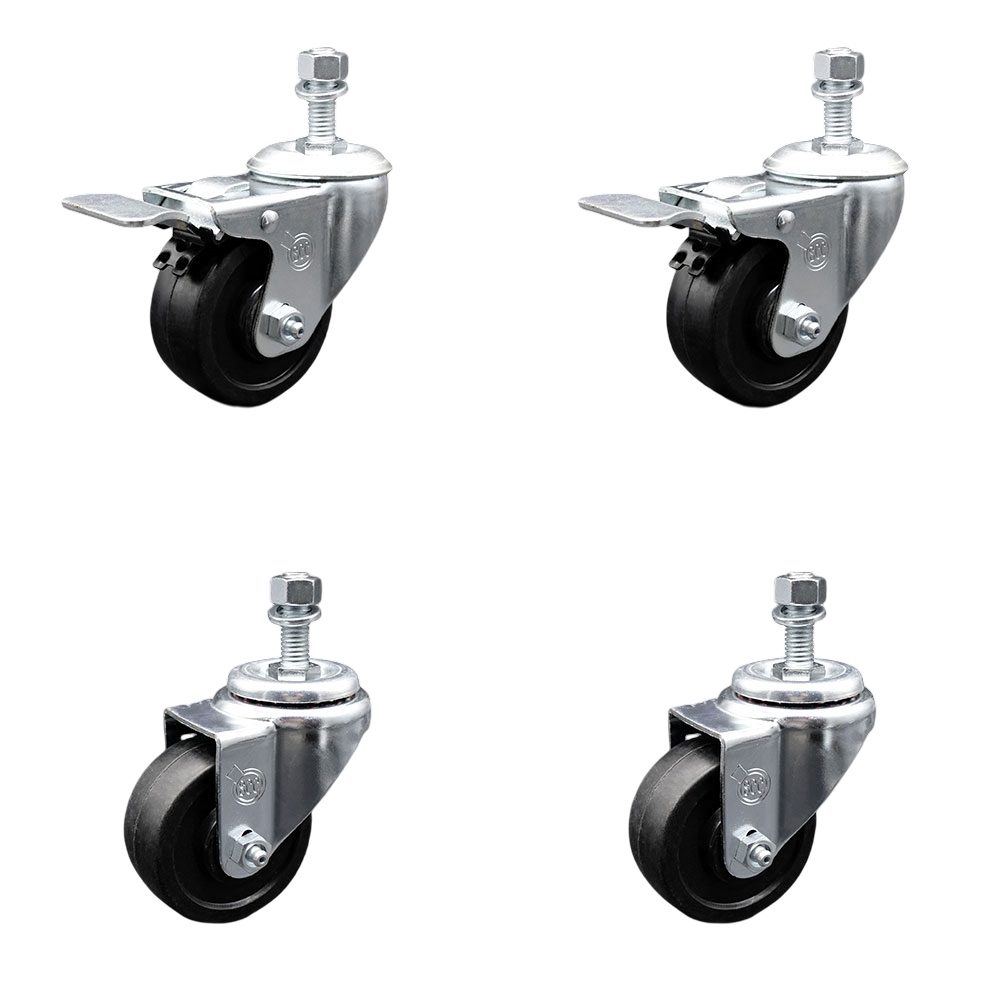 SCC-TSTTL20S3514-SRS-121315-2-S-2 Soft Rubber Swivel Threaded Stem Caster with 3.5 x 1.25 in. Black Wheels & 0.5 in. Stems - Set of 4
