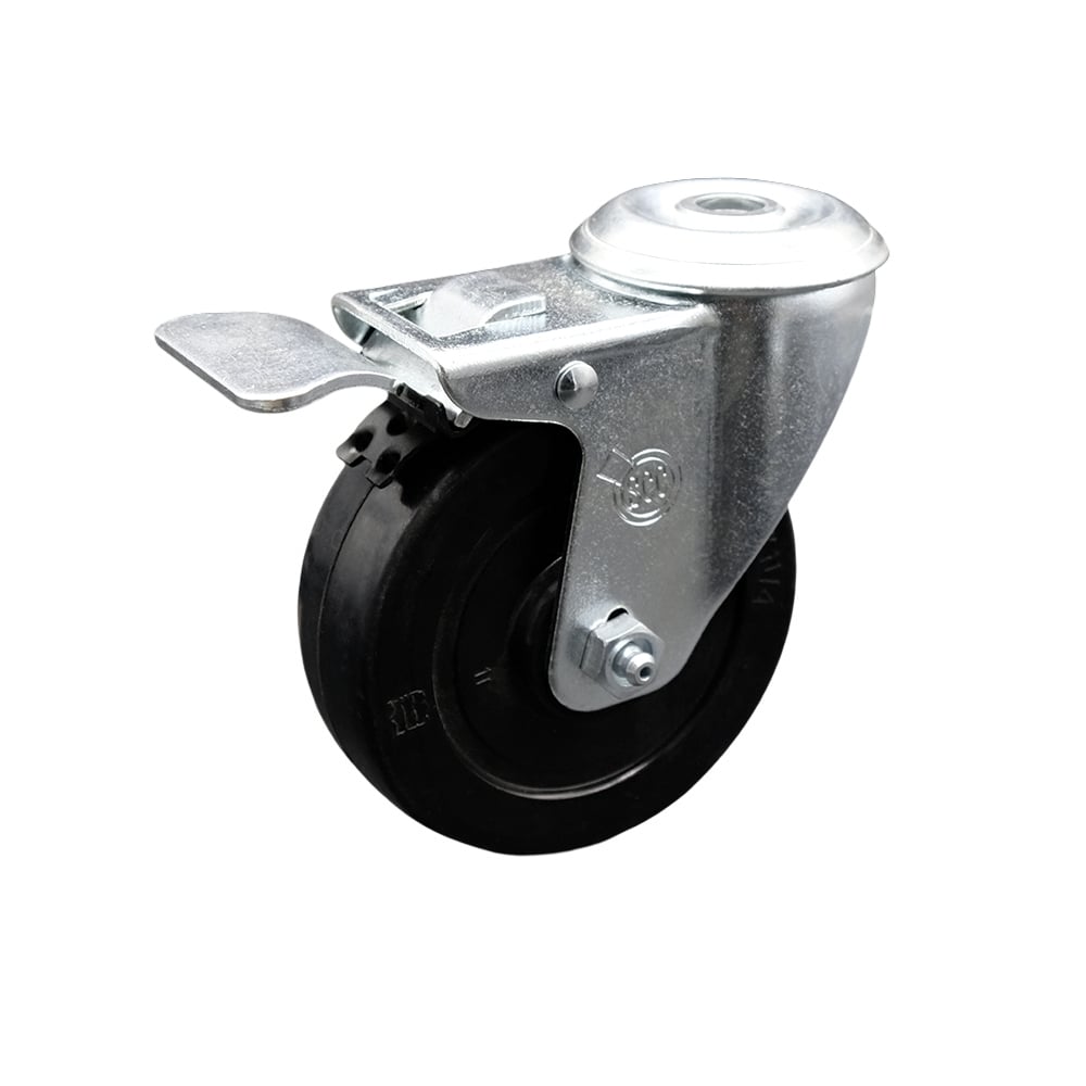 SCC-SSBHTTL20S414-SRS Stainless Steel Soft Rubber Swivel Bolt Hole Caster with 4 x 1.25 in. Black Wheel & Total Locking Brake