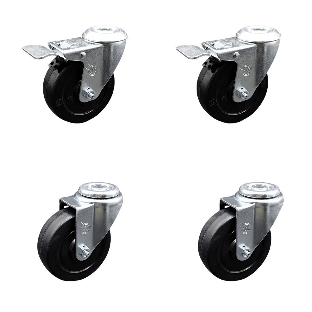 SCC-SSBHTTL20S414-SRS-2-S-2 Stainless Steel Soft Rubber Swivel Bolt Hole Caster with 4 x 1.25 in. Black Wheels - Set of 4