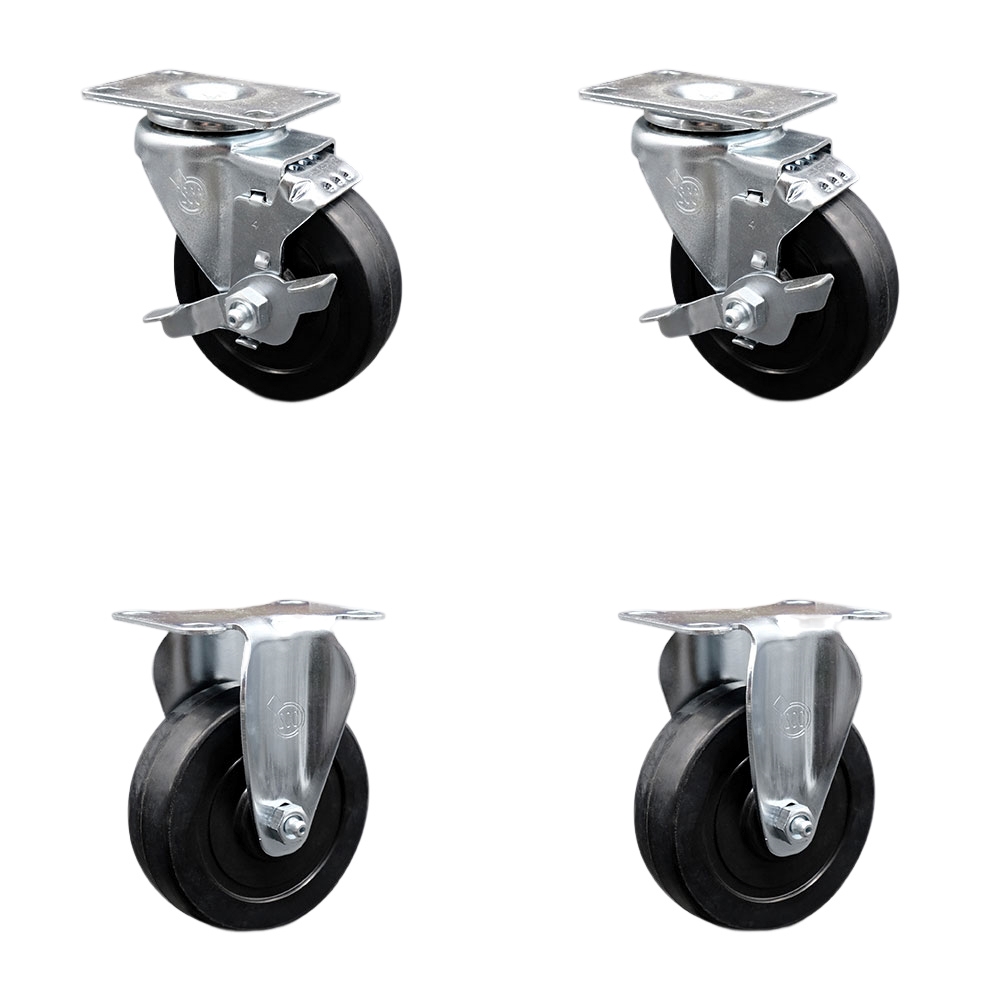 SCC-20S414-SRS-TLB-2-R-2 Soft Rubber Swivel Top Plate Caster with 4 in. Black Wheels - Set of 4