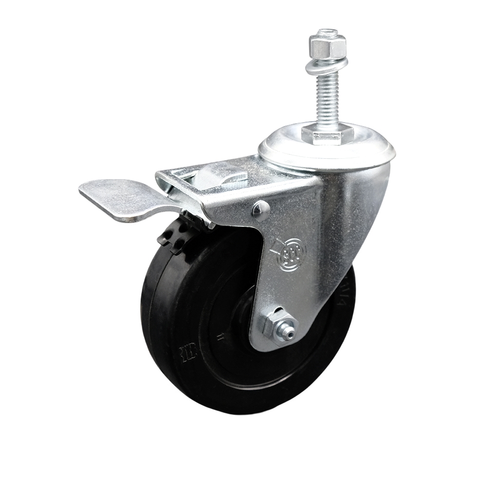 SCC-TSTTL20S414-SRS-381615 Soft Rubber Swivel Threaded Stem Caster with 4 x 1.25 in. Black Wheel & 0.38 in. Stem & Total Locking Brake