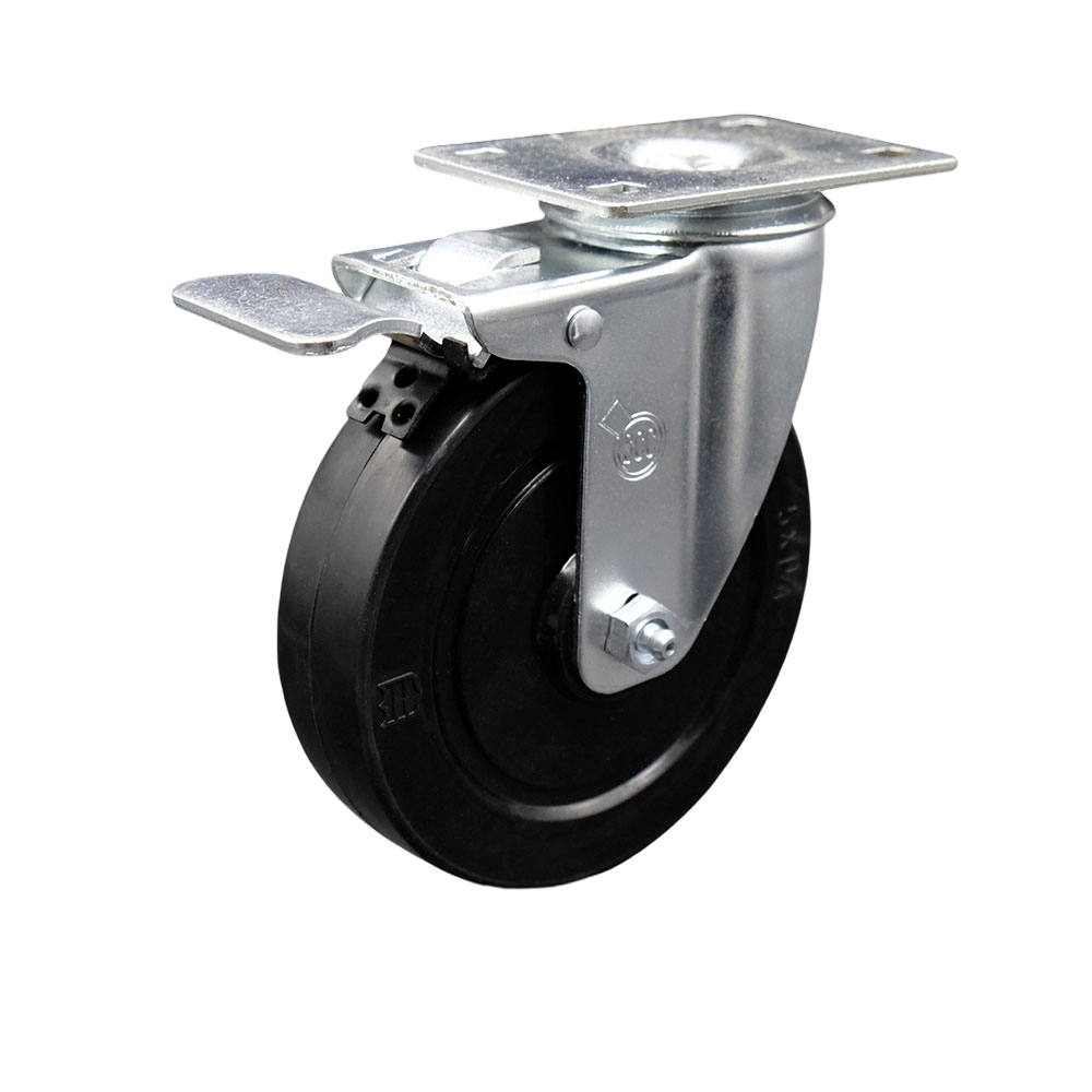 SCC-SSBHTTL20S514-SRS Stainless Steel Soft Rubber Swivel Bolt Hole Caster with 5 x 1.25 in. Black Wheel & Total Locking Brake