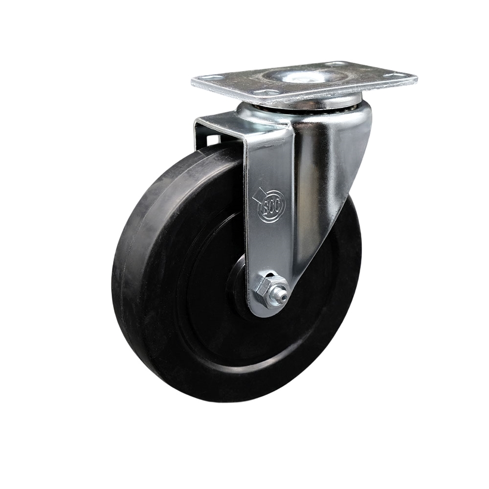 SCC-20S514-SRS Soft Rubber Swivel Top Plate Swivel Caster with 5 in. Black Wheel