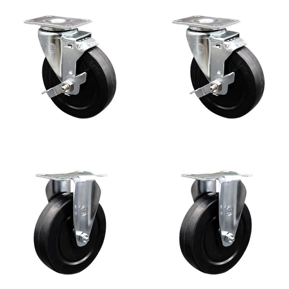 SCC-20S514-SRS-TLB-2-R-2 Soft Rubber Swivel Top Plate Caster with 5 in. Black Wheels - Set of 4