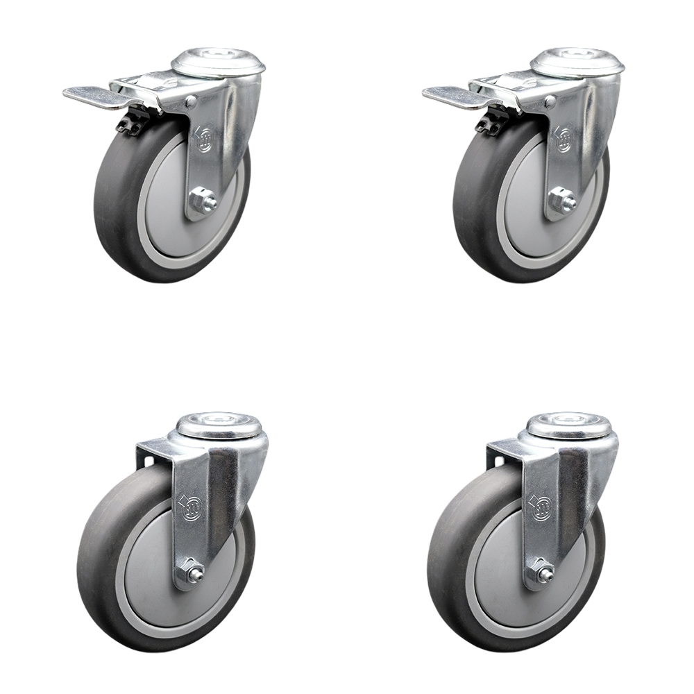 SCC-SSBHTTL20S514-TPRB-2-S-2 Stainless Steel Thermoplastic Rubber Swivel Bolt Hole Caster, 5 x 1.25 in. Gray Wheels - Set of 4