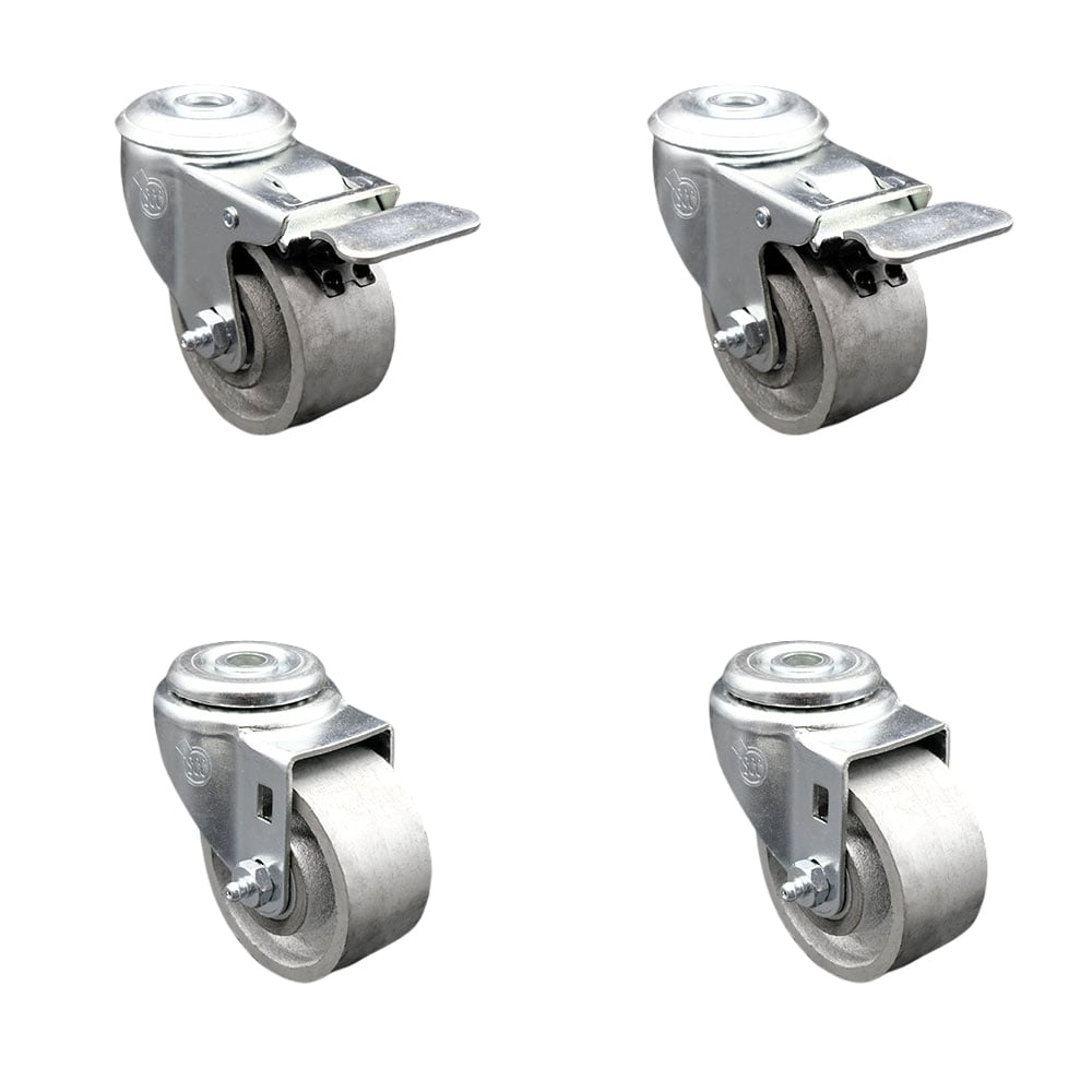 SCC-BHTTL20S314-SSS-2-S-2 Semi Steel Cast Iron Swivel Bolt Hole Caster - 3 x 1.25 in. Silver Wheels - Set of 4