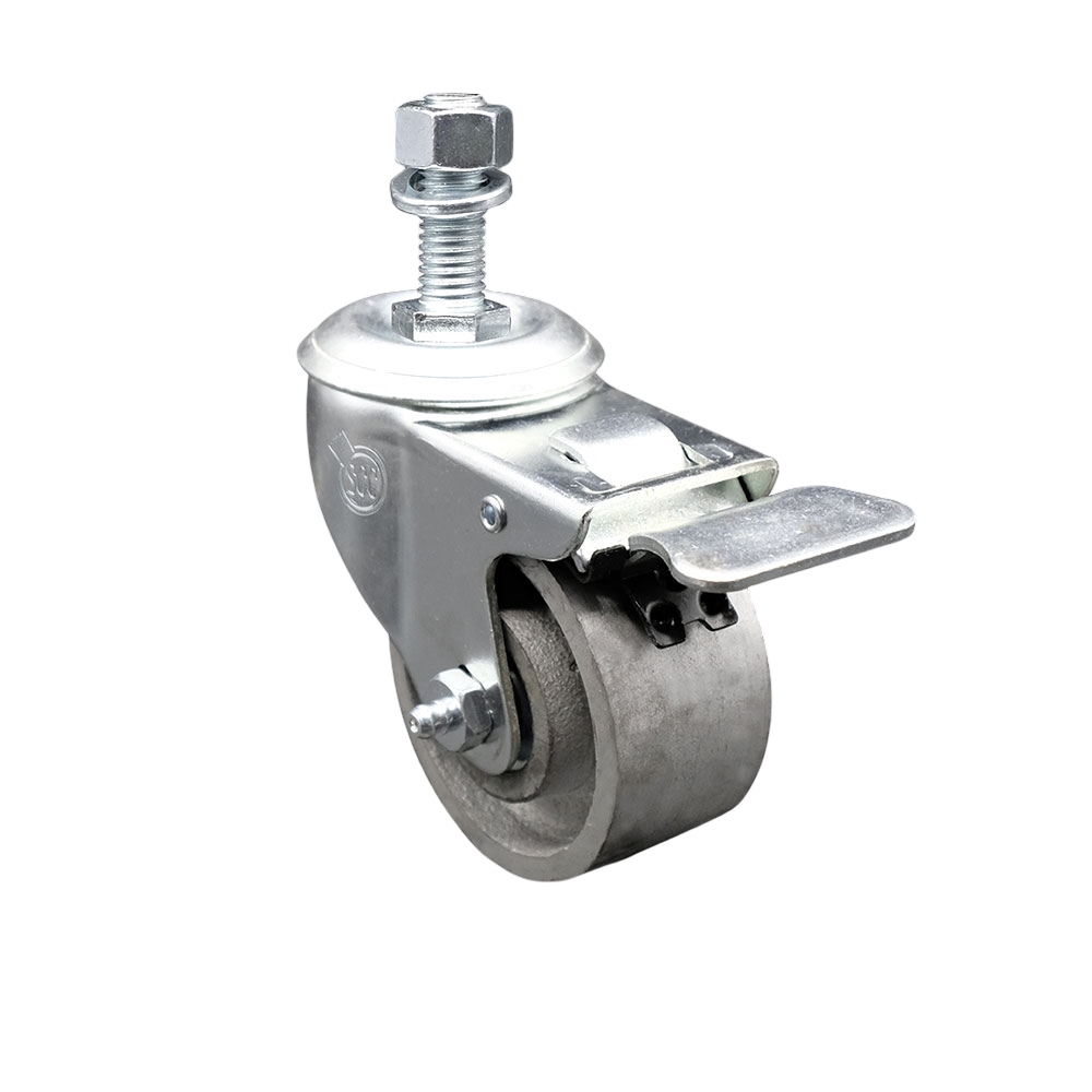 SCC-TSTTL20S314-SSS-M1215 Semi Steel Cast Iron Swivel Threaded Stem Caster with 3 x 1.25 in. Silver Wheel & 12 mm Stem & Total Locking Brake