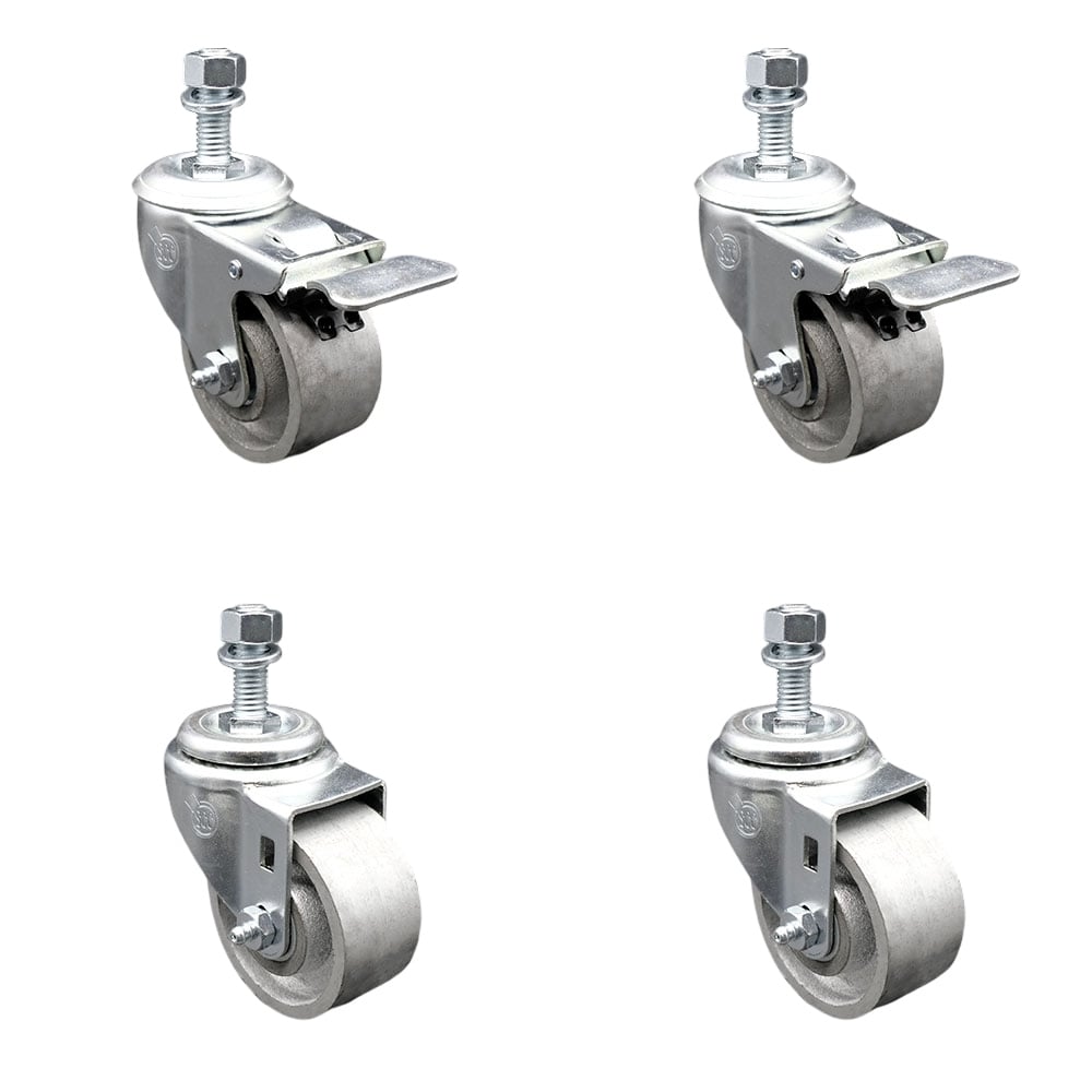 SCC-TSTTL20S314-SSS-M1215-2-S-2 Semi Steel Cast Iron Swivel Threaded Stem Caster with 3 x 1.25 in. Silver Wheels & 12 mm Stems - Set of 4