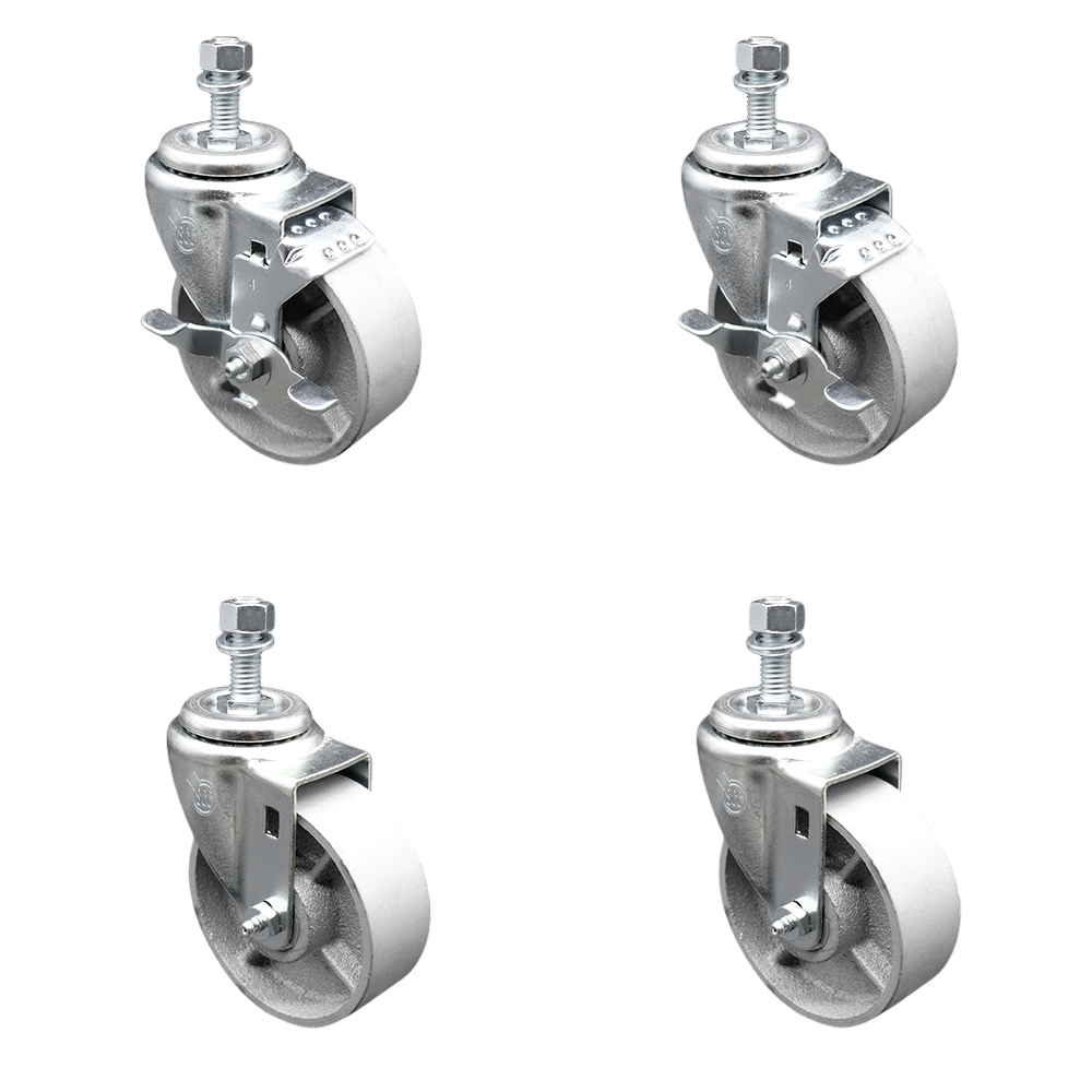 SCC-TS20S414-SSS-121315-2-TLB-2 Semi Steel Cast Iron Swivel Threaded Stem Caster with 4 x 1.25 in. Silver Wheels & 0.5 in. Stems - Set of 4