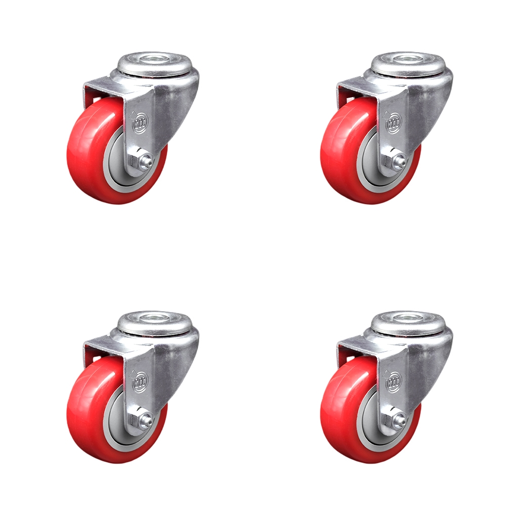 SCC-SSBH20S314-PPUB-RED-4 Stainless Steel Polyurethane Swivel Bolt Hole Caster with 3 x 1.25 in. Red Wheels - Set of 4