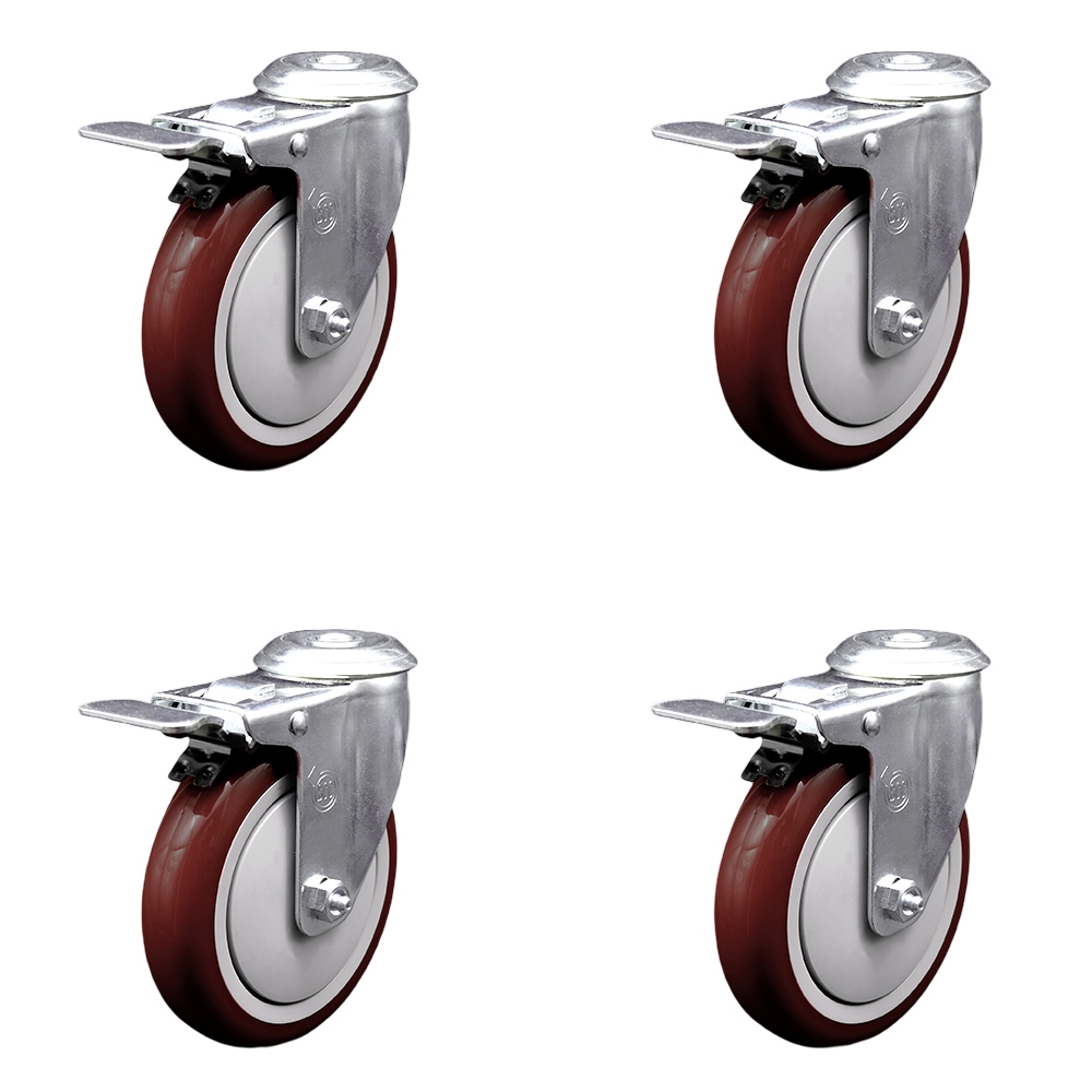 SCC-BHTTL20S514-PPUB-MRN-4 Polyurethane Swivel Bolt Hole Caster with 5 x 1.25 in. Maroon Wheels - Set of 4