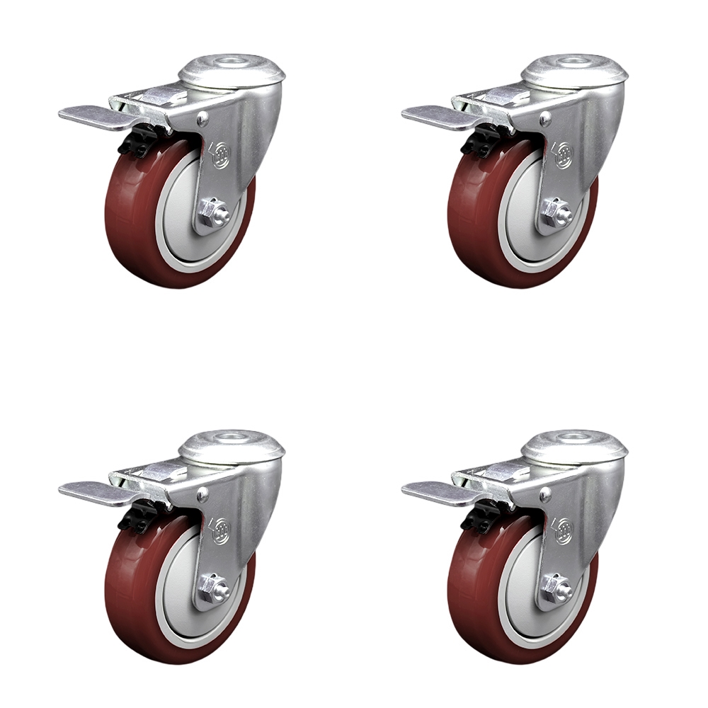 SCC-SSBHTTL20S414-PPUB-MRN-4 Stainless Steel Polyurethane Swivel Bolt Hole Caster with 4 x 1.25 in. Maroon Wheels - Set of 4