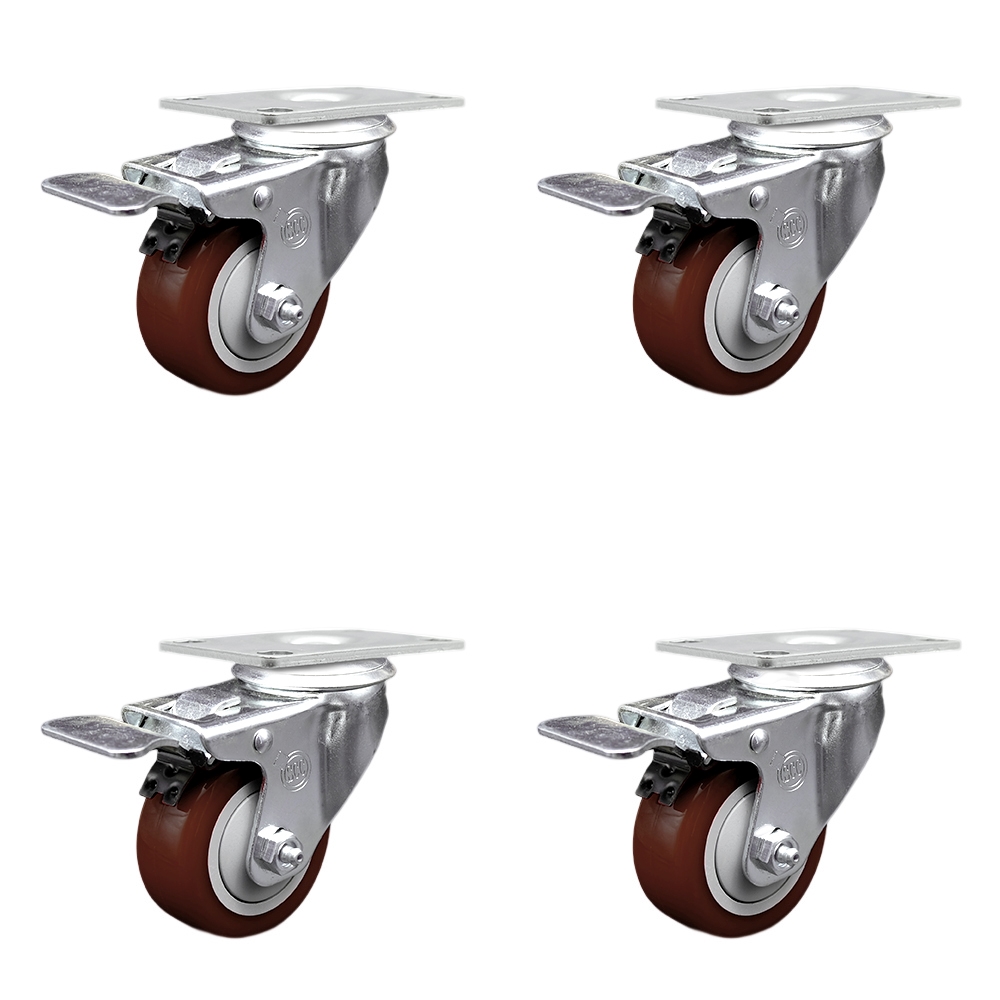 SCC-SSTTL20S3514-PPUB-MRN-4 Stainless Steel Polyurethane Swivel Top Plate Caster with 3.5 x 1.25 in. Maroon Wheels - Set of 4