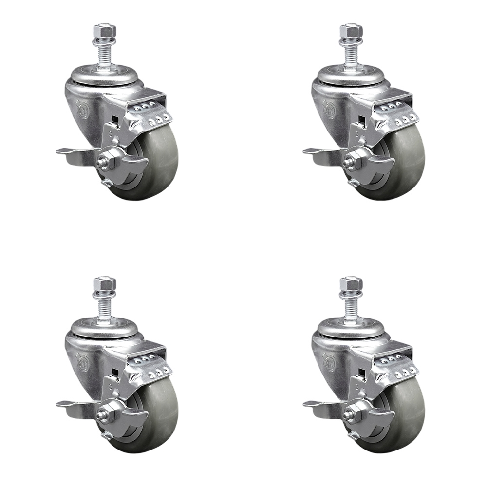 SCC-TS20S314-PPUB-TLB-121315-4 Polyurethane Swivel Threaded Stem Caster with 3 x 1.25 in. Gray Wheels & 0.5 in. Stems - Set of 4