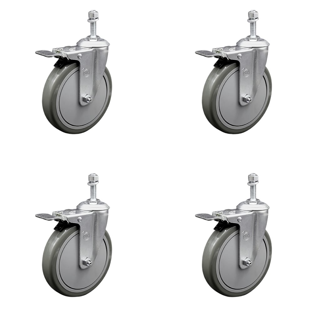 SCC-TSTTL20S614-PPUB-381615-4 Polyurethane Swivel Threaded Stem Caster with 6 x 1.25 in. Gray Wheels & 0.38 in. Stems - Set of 4