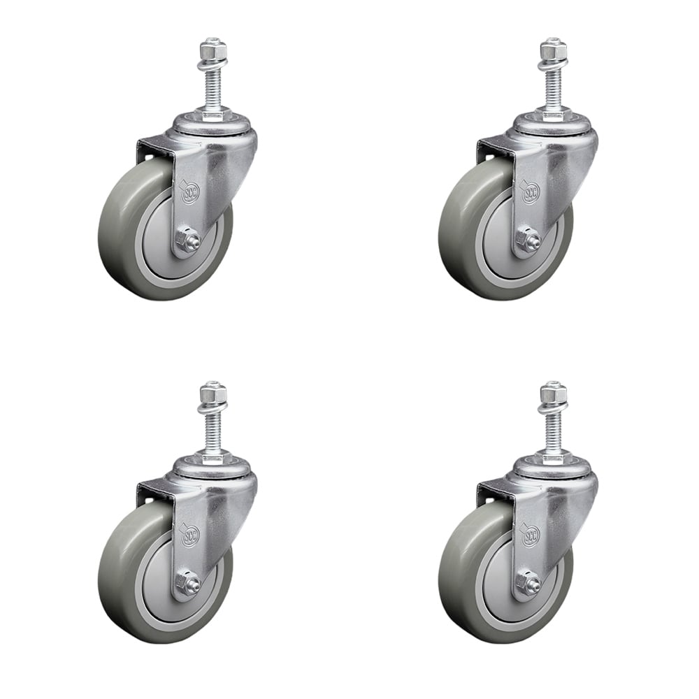 SCC-TS20S414-PPUB-M1015-4 Polyurethane Swivel Threaded Stem Caster with 4 x 1.25 in. Gray Wheels & 10 mm Stems - Set of 4