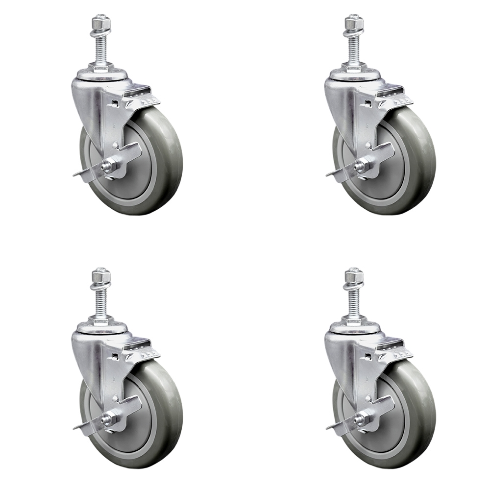 SCC-TS20S514-PPUB-TLB-M1015-4 Polyurethane Swivel Threaded Stem Caster with 5 x 1.25 in. Gray Wheels & 10 mm Stems - Set of 4
